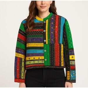 Chico’s Colorful Embroidered Boho Mirror Jacket Multicolor Size Large